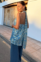 Thumbnail for Model wearing Blue Jacquard Alysa Top facing the camera 