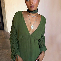 Thumbnail for Khaki Celia Plisse Dress Petite