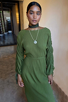 Thumbnail for Khaki Celia Plisse Dress Petite