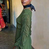Thumbnail for Khaki Celia Plisse Dress Petite