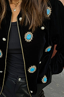 Thumbnail for Model wearing Black Velvet Bomber Jacket
