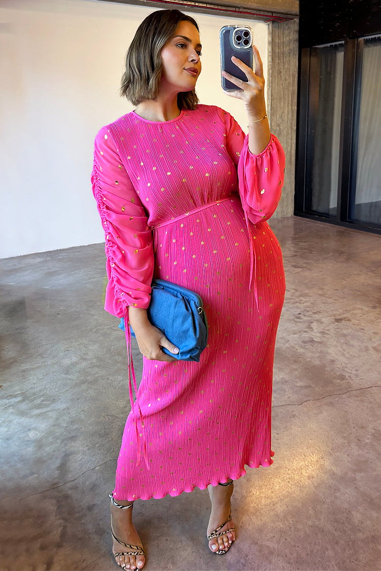 Model wearing Pink Bon Plisse Dress 
