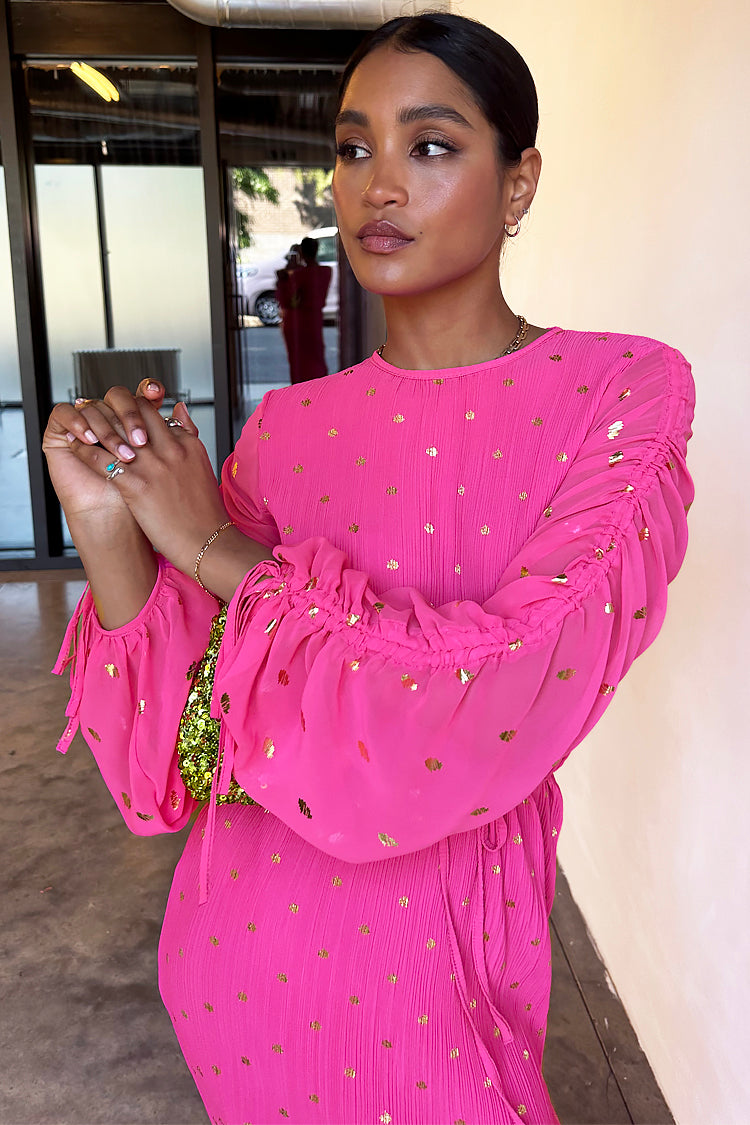 Model wearing Pink Bon Plisse Dress 