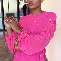 Thumbnail for Model wearing Pink Bon Plisse Dress 
