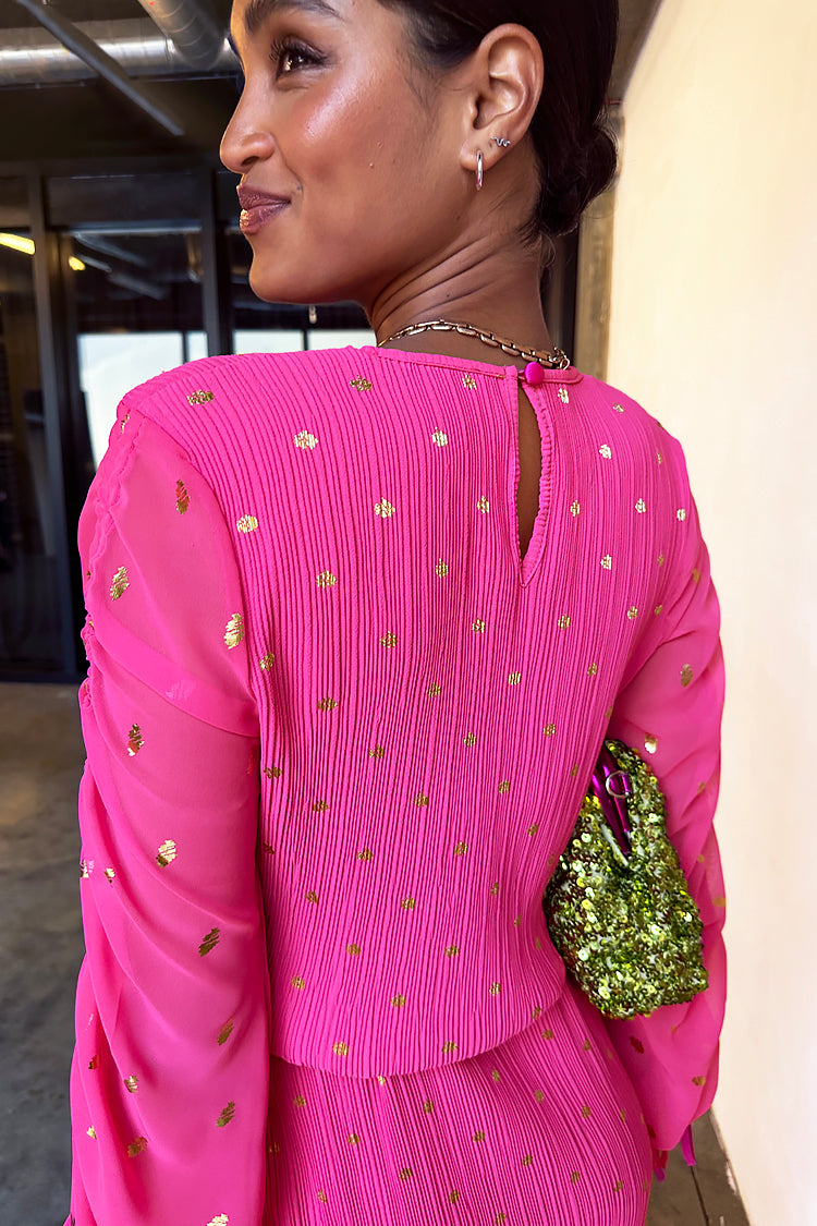 Model wearing Pink Bon Plisse Dress 