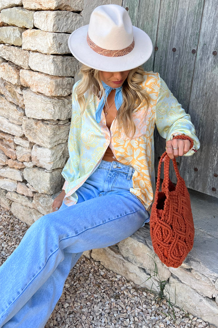 Model wearing Pastel Gabbie Shirt