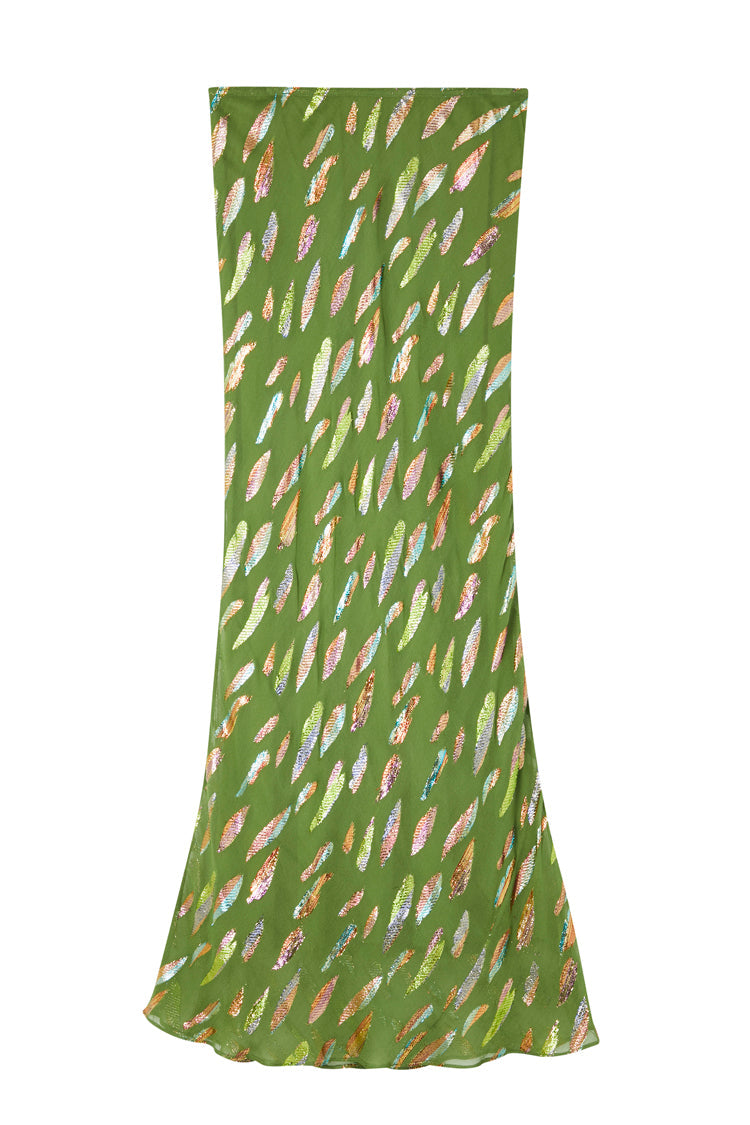 Khaki Jacquard Slip Skirt