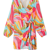 Thumbnail for Multi Abstract Mini Vienna Wrap Dress