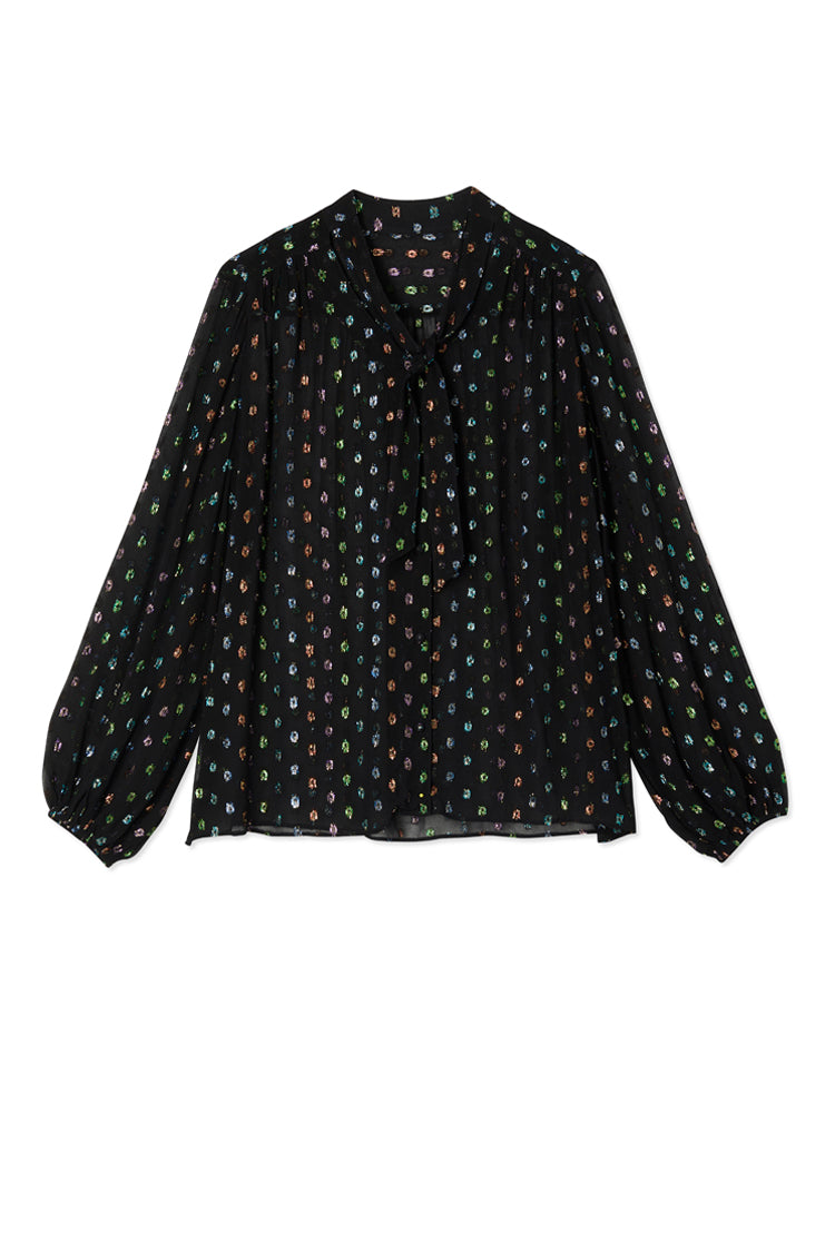 Multi Sparkle Pussy Bow Flora Blouse