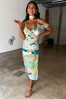 Thumbnail for caption_Model wears Sage Lyra Jaspre Wrap Skirt in UK size 10/ US 6