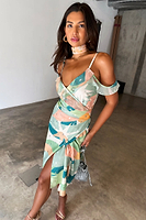 Thumbnail for caption_Model wears Sage Lyra Jaspre Wrap Skirt in UK size 10/ US 6