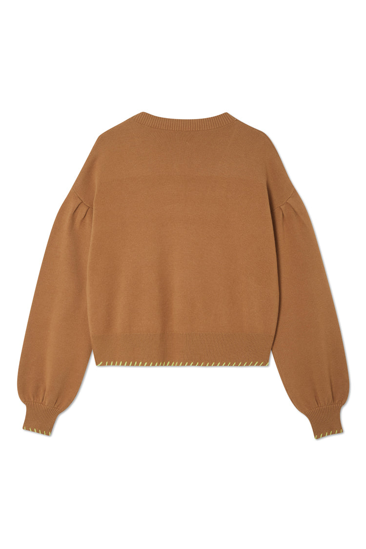 Camel Cardigan With PU Patch