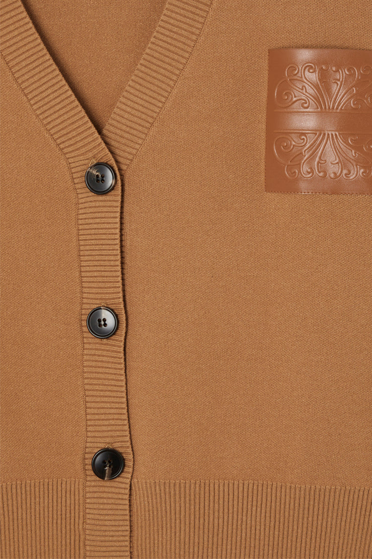 Camel Cardigan With PU Patch