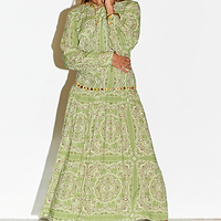 Thumbnail for Model wearing Khaki Bandana Indie Dress standing facing the camera 