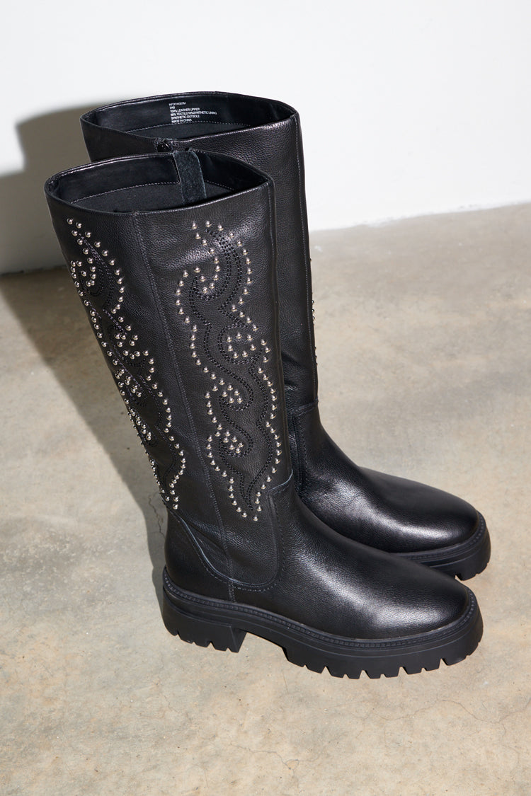 Leather Black Studded Boot