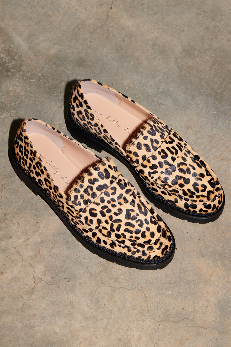 Model wearing Leopard Loafer