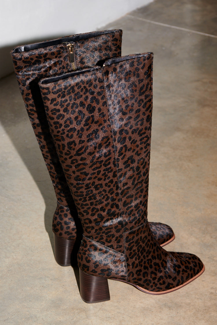 Leather Chocolate Leopard Knee High Boot