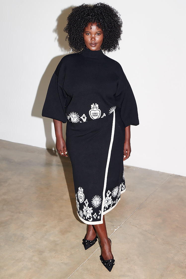 Model wearing Black Virgo Jaspre Skirt