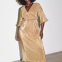 Thumbnail for Model wearing gold plisse dress