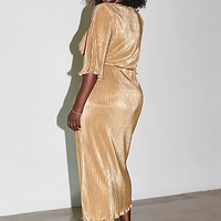 Thumbnail for Model wearing gold plisse dress