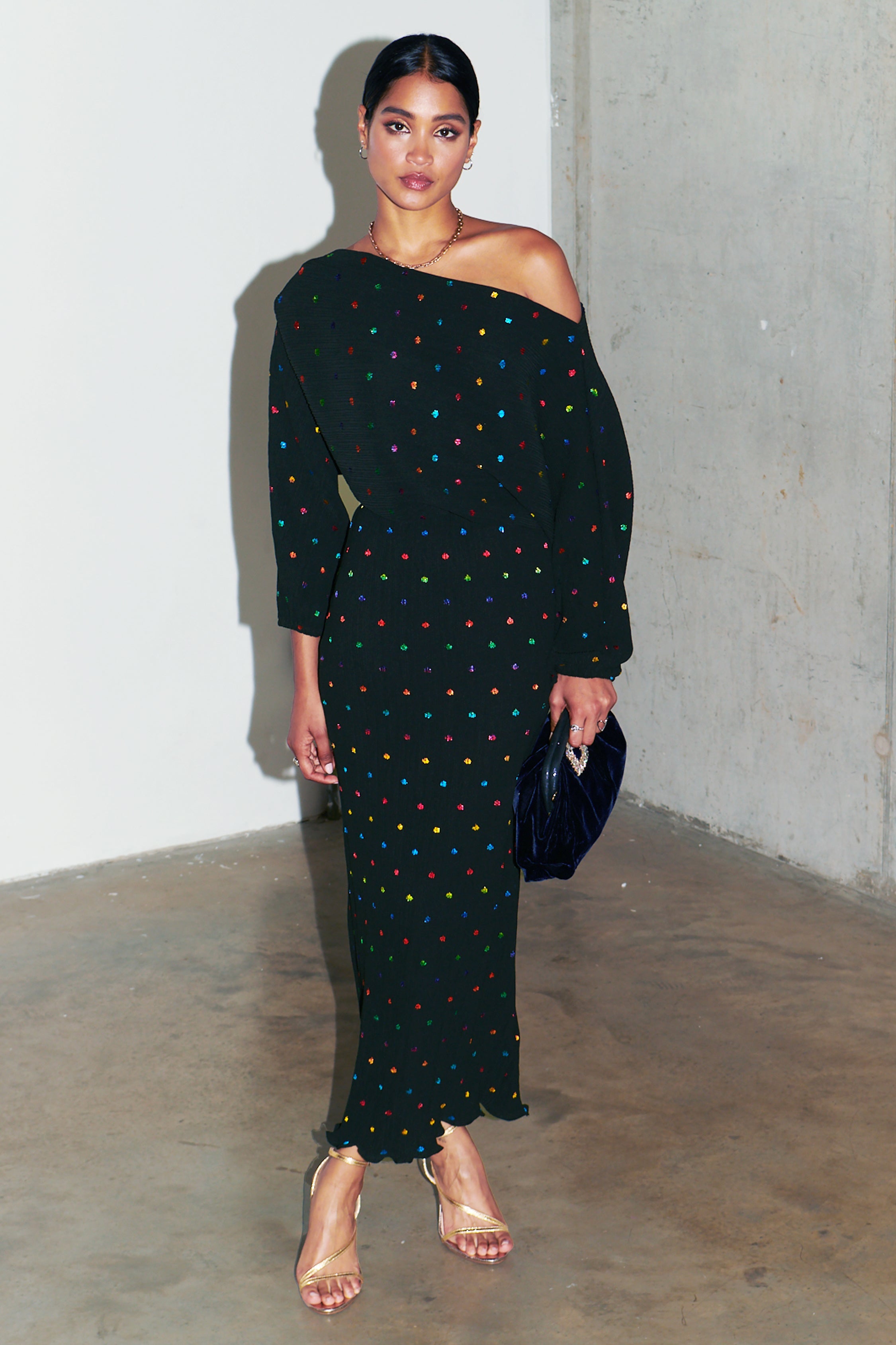 caption_Model wears Multi Spot Long Sleeve Tilly Dress in UK 8 / US 4
