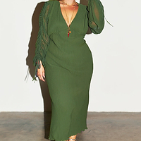 Thumbnail for Khaki Celia Plisse Dress Petite