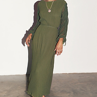 Thumbnail for Khaki Celia Plisse Dress Petite