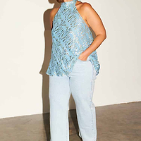 Thumbnail for Blue Jacquard Alysa Top