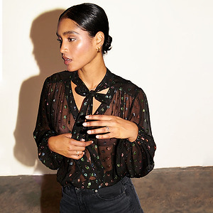 Multi Sparkle Pussy Bow Flora Blouse