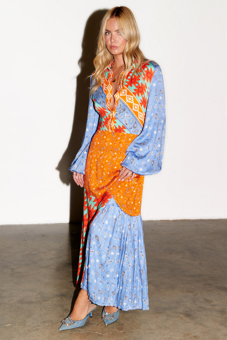 model wearing Blue Clash Effie Shirt Dress