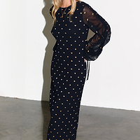 Thumbnail for model wearing Black Celia Plisse Dress