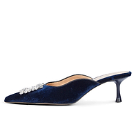Thumbnail for Embellished Navy Velvet City Mules