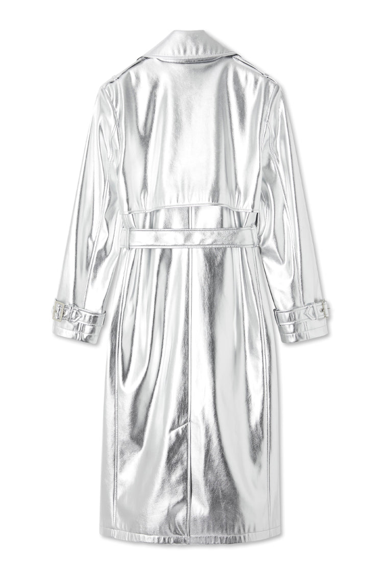Silver Vegan Leather Trench