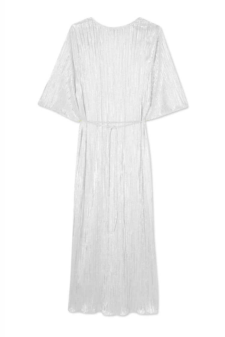 Silver Plisse Midi Dress