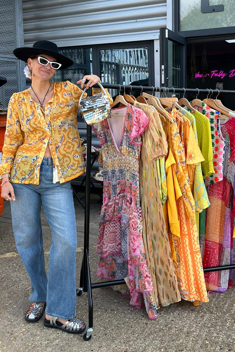 Model wearing Yellow J'adore Shirt