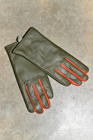 Thumbnail for Khaki And Orange Leather Gloves