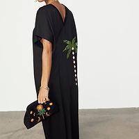 Thumbnail for Black Sunshine Palm T-Shirt Dress