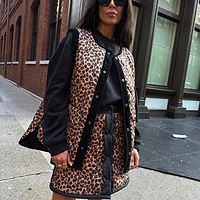 Thumbnail for Model wearing Black And Leopard Multi-Wear Jacket
