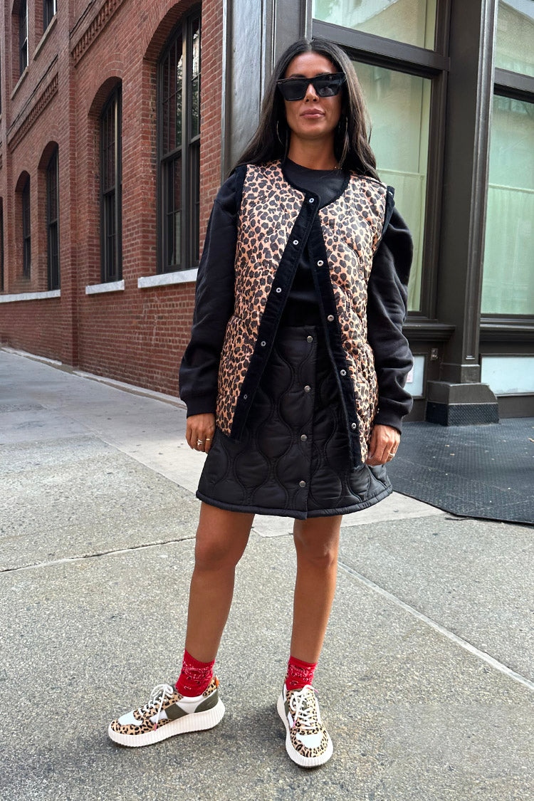 model wearing Black Quilted Skirt