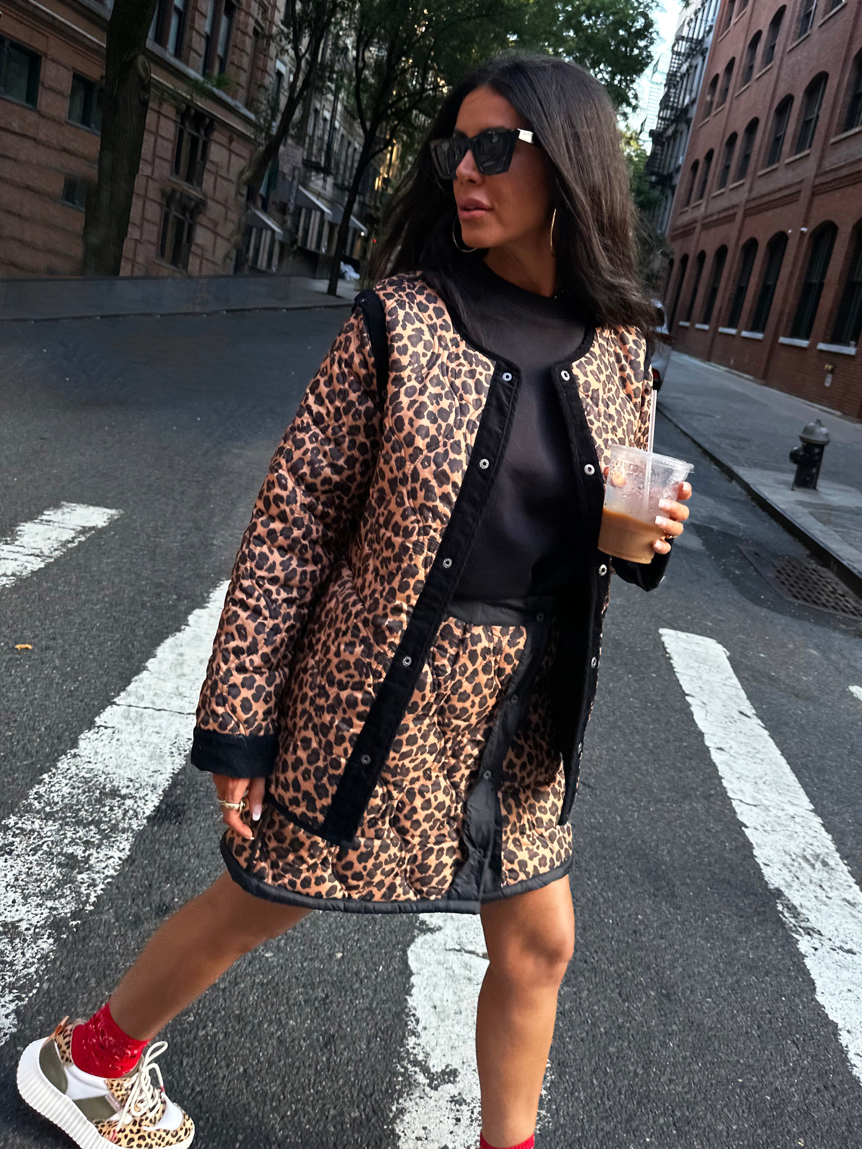 model wearing Black Quilted Skirt