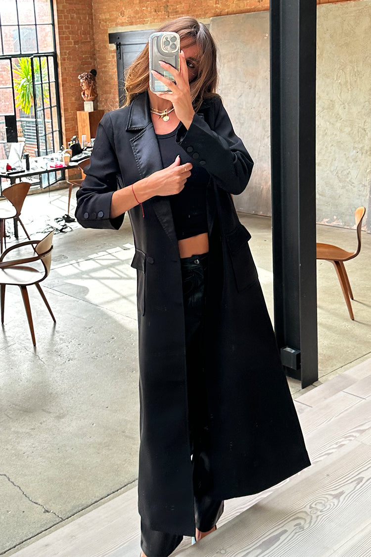 model wearing Black Satin Mix 55 Jacket