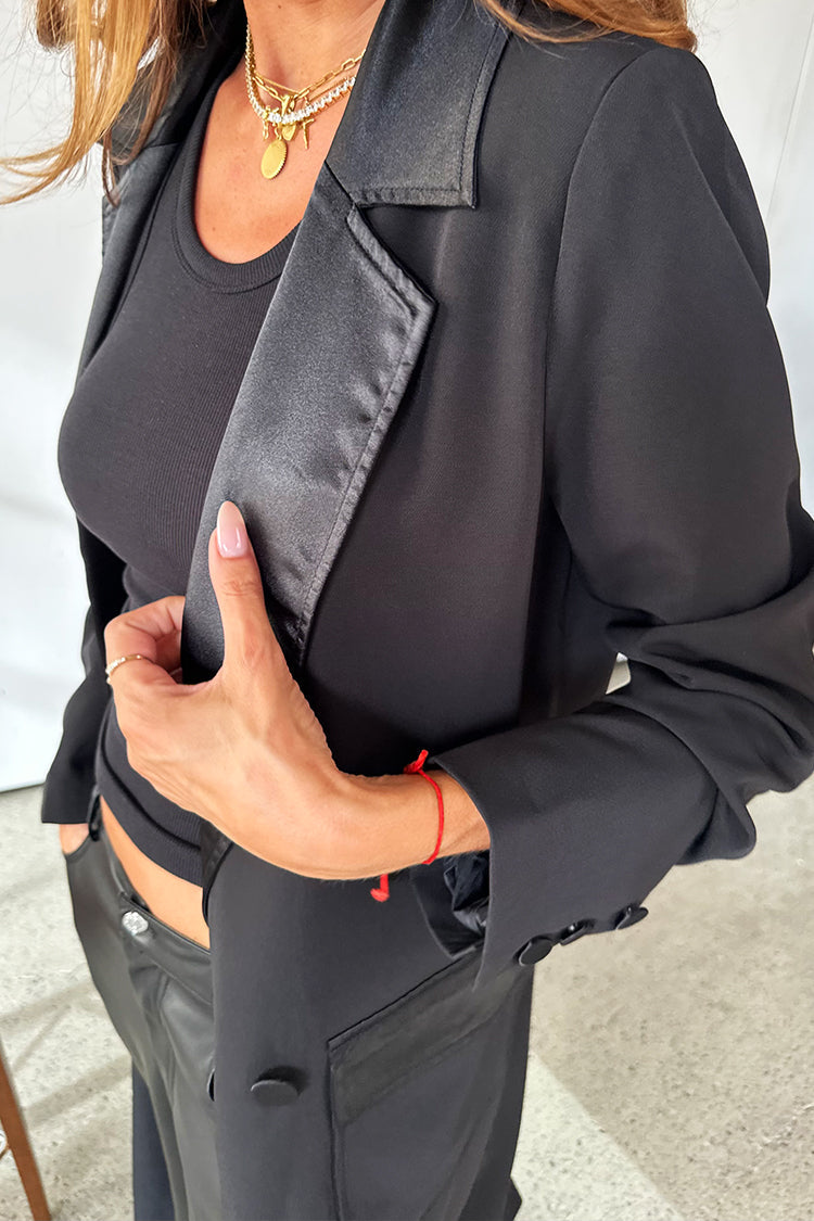 close up of Black Satin Mix 55 Jacket