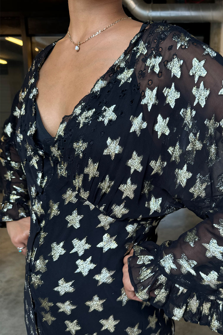 caption_Model wears Black Star Jacquard Isabella Dress in UK 8 / US 4