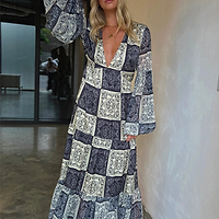 Thumbnail for Model wearing Navy And Cream Bandana Stevie Dress with arm up 