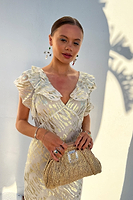 Thumbnail for Close up of Model wearing Silver Tilda Dress