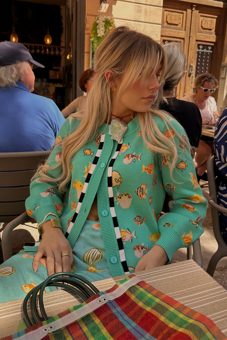 caption_Model wears Atlantis Cardigan in UK size 10/ US 6