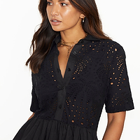 Thumbnail for  caption_Model wears Black Palm Broderie Hayley Dress in UK size 10/ US 6