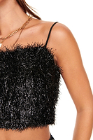 Thumbnail for Model wearing Black Sparkle Crop Top standing facing the camera close up