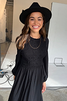 Thumbnail for Model wearing Black Swedish Dress standing facing the camera