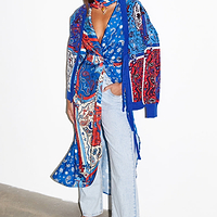 Thumbnail for caption_Model wears Blue Bandana Clash Brooklyn Wrap Dress  in UK size 10/ US 6